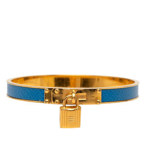 Pre-Loved Hermes Gold Plated Courchevel Kelly Cadena Lock Bangle Bracelet